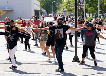 Students participating in a flash mob
