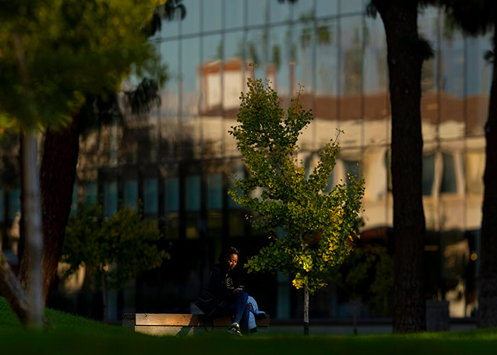 Student in Peace Garden